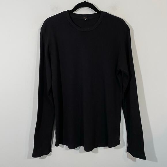 Monrow Women's Black Crew Neck Long Sleeve Waffle Knit Top Size S Made in USA - Picture 1 of 8